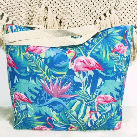 Styline Handbags - Blue Hawaiian Flamingo Print Tote Bag Purse Satchel NWT